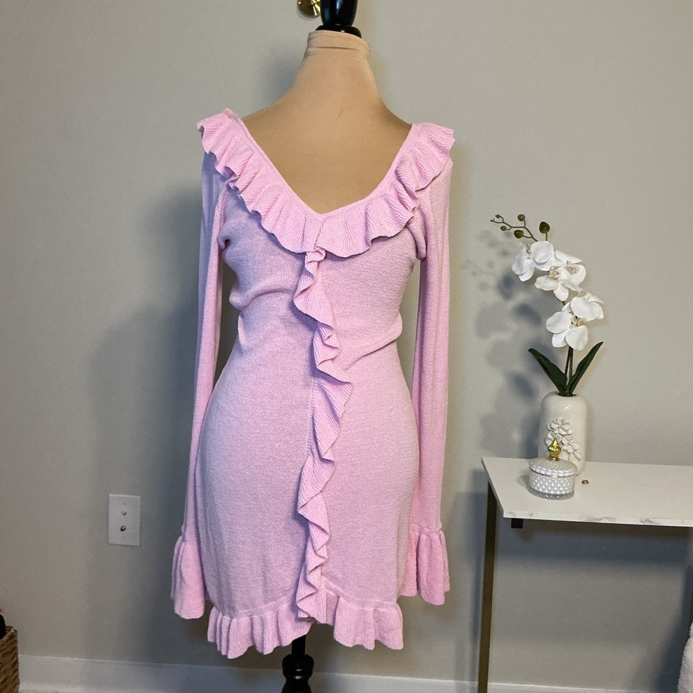 Meshki Pink Ruffled Knit Dress